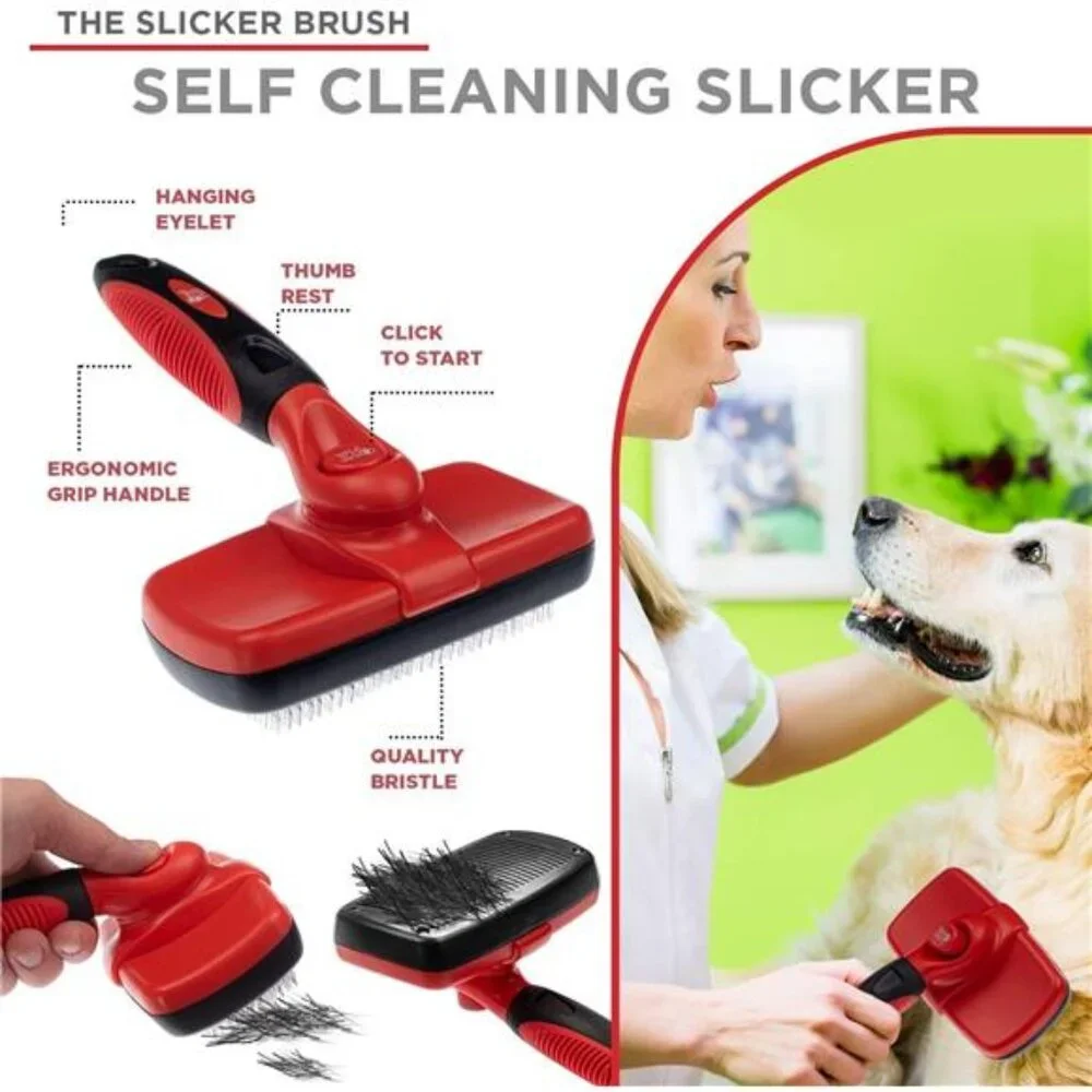 Pet Grooming Brushes for Dogs and Cats Shedding Hair (Red, Grooming Kit)
